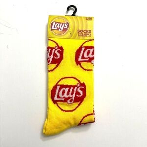 Men’s Lays Logo Yellow & Red Novelty Crew Socks. Fits Shoe Sizes 6-12